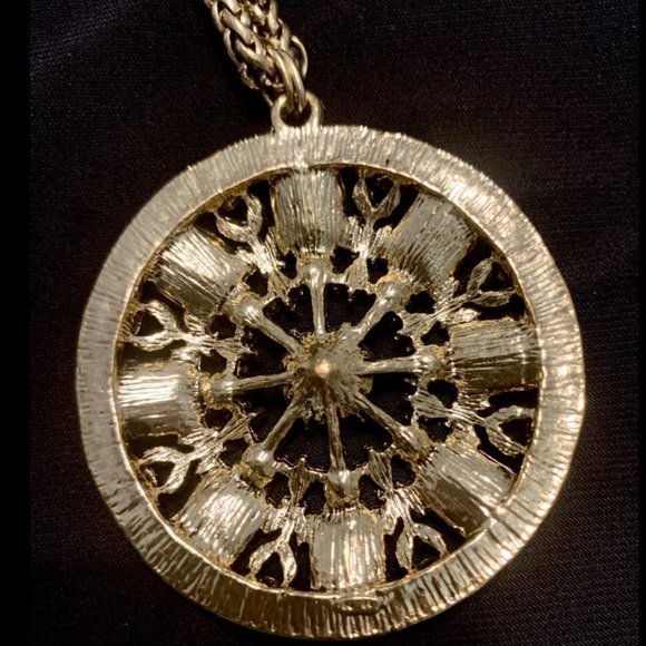 Purple Glass Medallion Large Pendant Long Statement Necklace 36” - Picture 4 of 5